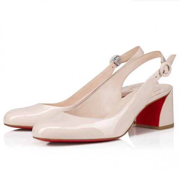 

23s reds soles sandal women shoes miss so jane sling 55mm pumps patent leather slingback pump round toe ankle wrap block heeled dress pump w, Black