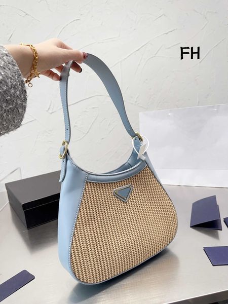 

crossbody bucket bag shoulder tote cleo underarm bag women straw handbag purse triangle hardware fashion adjustable strap large capacity tra