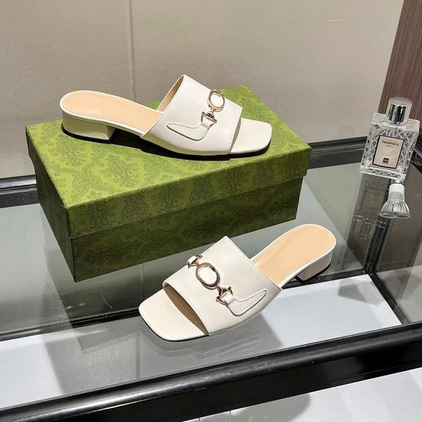 

designer slippers women's leather thick heels fashion casual sandals, Black