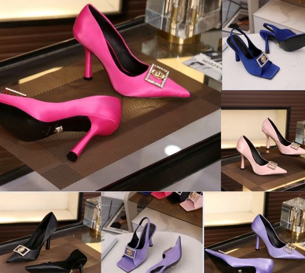 

designer luxury high heels casual brand women's sandals silk fabric banquet dinner dress versatile style heel height .5cm, Black