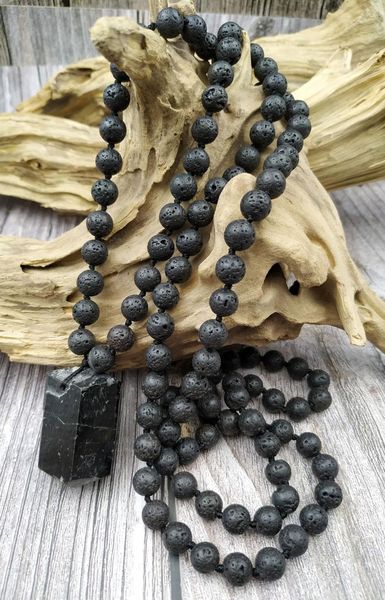 

necklaces ya3870 natural black tourmaline stone pendant lava beads knot handmade necklace, Silver