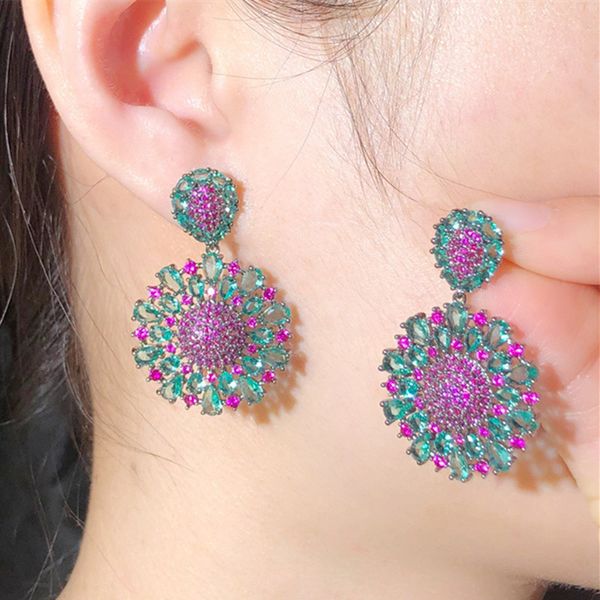 

charm luxury bohemia aaa zirconia cubic earring designer for woman party copper diamond south american silver earrings bridal wedding engage, Golden