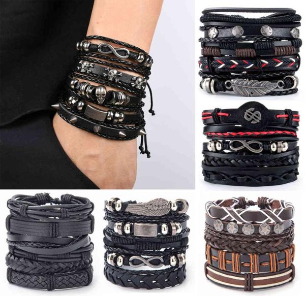 

eif dock vinatge gothic punk skull star metal multilayer leather bracelet men bracelets bangles male arm jewelry whole8054490, Golden;silver