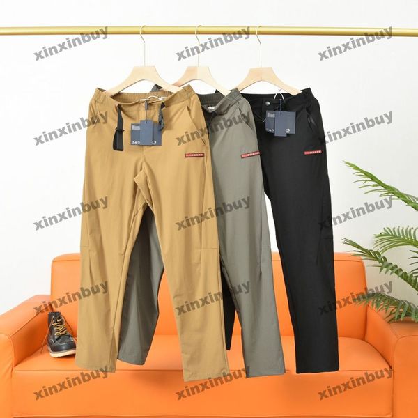 

xinxinbuy men women designer pant metal triangle label milan spring summer casual pants black gray khaki s-2xl, Black;brown