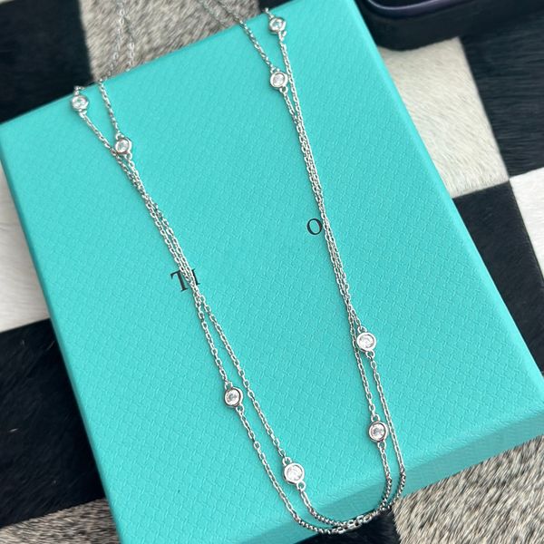 

t home 925 sterling silver clavicle chain niche sweater necklace light luxury shiny high carbon diamond gift