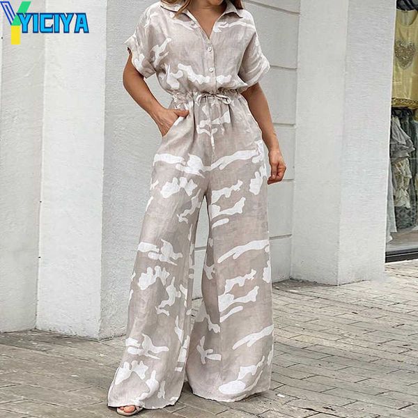 

yiciya women's jumpsuits rompers new fashion women's camo print playsuit fashion women's wide leg jumpsuit women's v-nec, Black;white