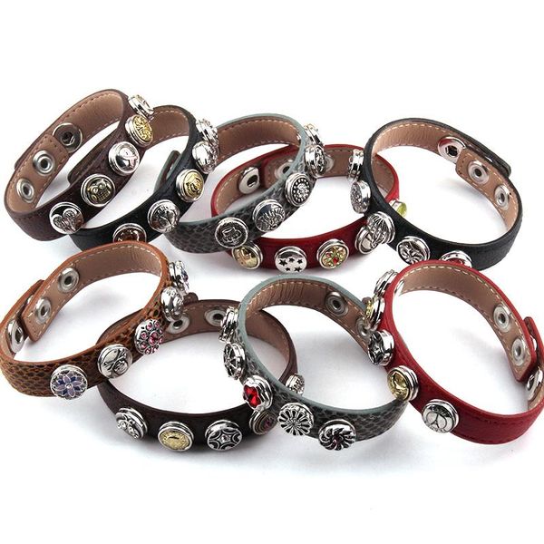 

bangle 1.2cm metal button leather bracelets for women leather wrap bracelet, Black