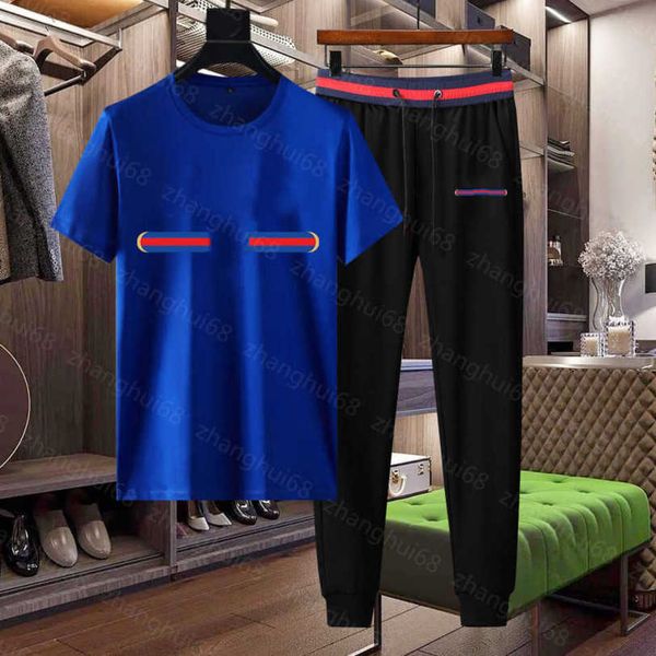 

23ss mens designer tracksuit mens tracksuit round neck pure cotton double g monogram logo print short sleeve t-shirt elastic waist trousers, Gray