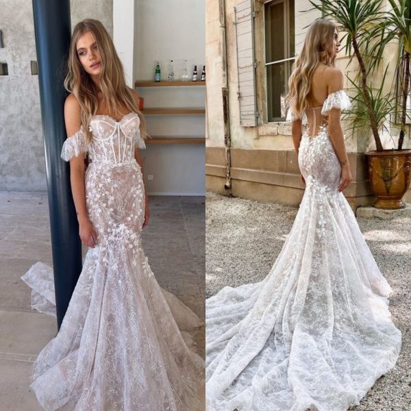 

backless mermaid wedding dresses off shoulder lace wedding dress sweep train robe de mariee bridal gowns, White