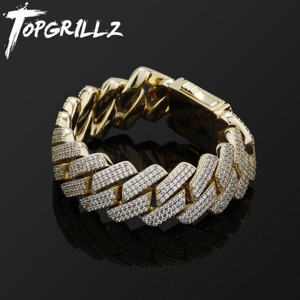 

bangle rillz mens bracelet 20mm 3 row zirconia prong link chain iced out micro pave cz cuban chain hip hop fashion jewelry for gift, Black