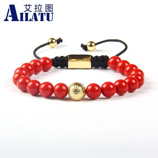 

bangle ailatu powerful jewelry wholesale 8mm red beasd macrame bracelet customizable size and trademark, Black