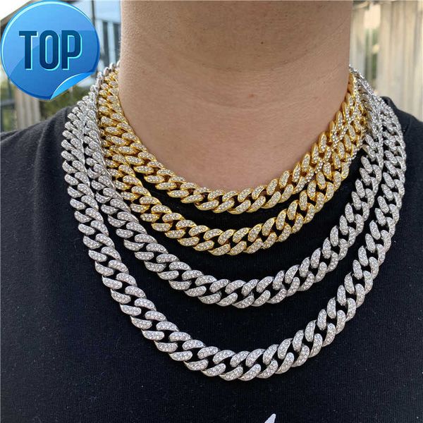 

wholesale 12mm diamond miami curb men jewelry choker moissanite necklace hiphop ip 18k gold iced out prong set cuban link chain, Silver