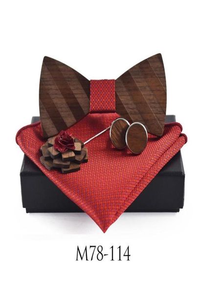 

classic wooden bow tie suit square scarf cuff link brooch clothing accessories wedding stripe wood ties1310938, Black;gray