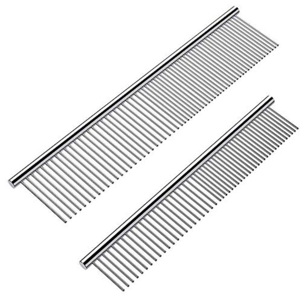 

Dog Combs with Rounded Ends Stainless Steel Teeth, Cat Comb for Removing Tangles and Knots, Professional Grooming Tool for Long and Short Haired Dog, Cat and other pets, White