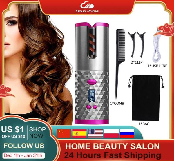 

curling irons wireless automatic hair curler usb rotating iron ceramic magic air waver wand cordless tong 2210313032309