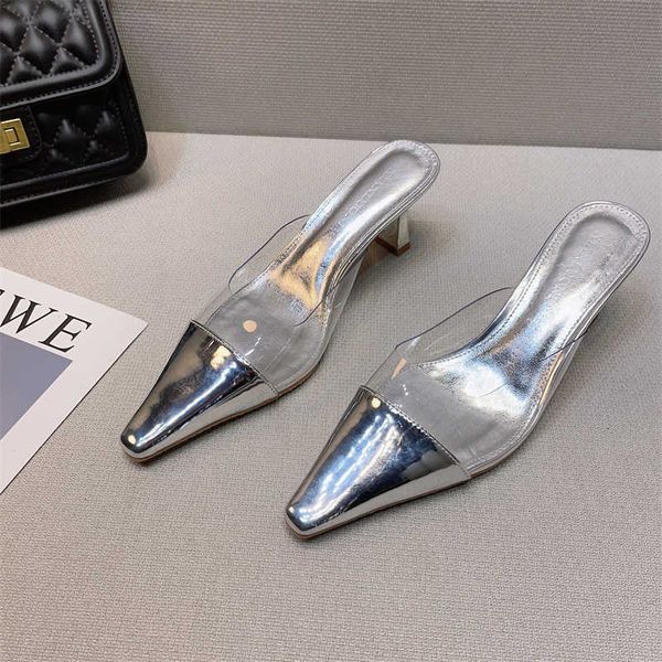 

nxy slippers transparent heel 2023 summer new shoes women elegant street style sandals square toe mules outdoor slingback 230511, Black