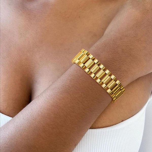 

bangle watchband link chain bracelet for women 15mm luxurious stainless steel minimalist jewelry, Black