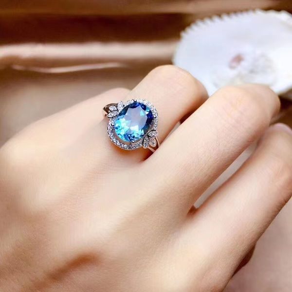 

fashionable slightly inlaid blue oval engagement women's ring, Golden;silver