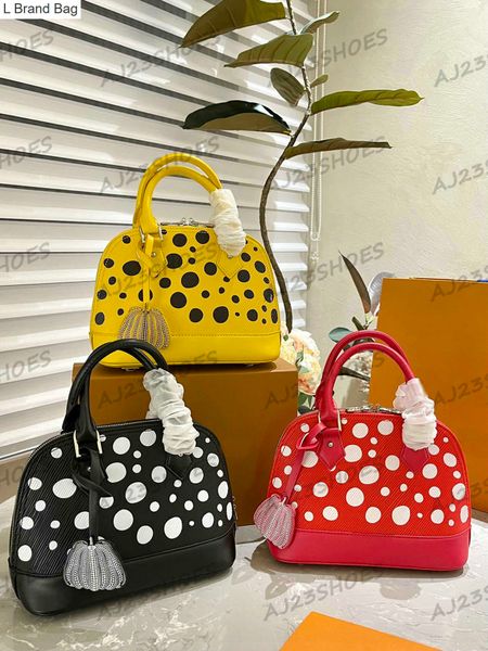 

l brand bag yellow x yayoi kusama alma bb handle bag infinity dots print handbag yk multicolor dots 2023 tote purse women's designer cr, Black