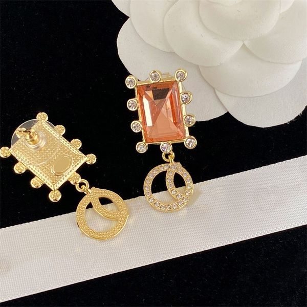 

18k gold plated brand designer earrings double letters stud clip chain geometric famous women diamond crystal rhinestone earring wedding par, Golden;silver