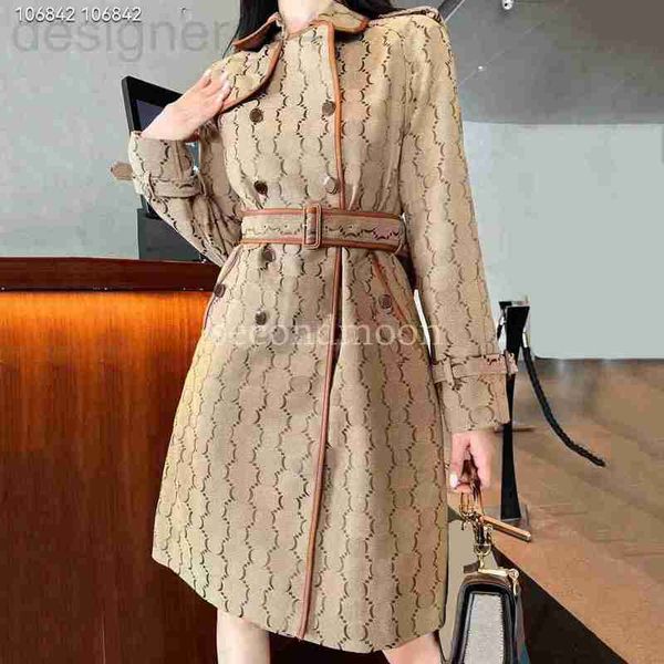 

women's trench coats designer breasted trencoatwinter windproof jacket jacquard luxury lapel neck outerwear with belt 1619, Tan;black