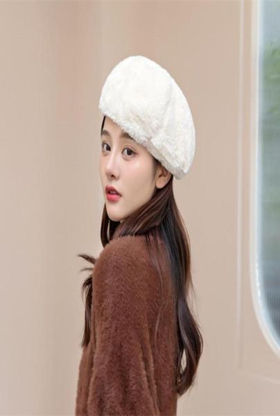 

beanies french warm imitation hair hat vintage plain beret hats solid color elegant lady winter caps for women hat21102732105221