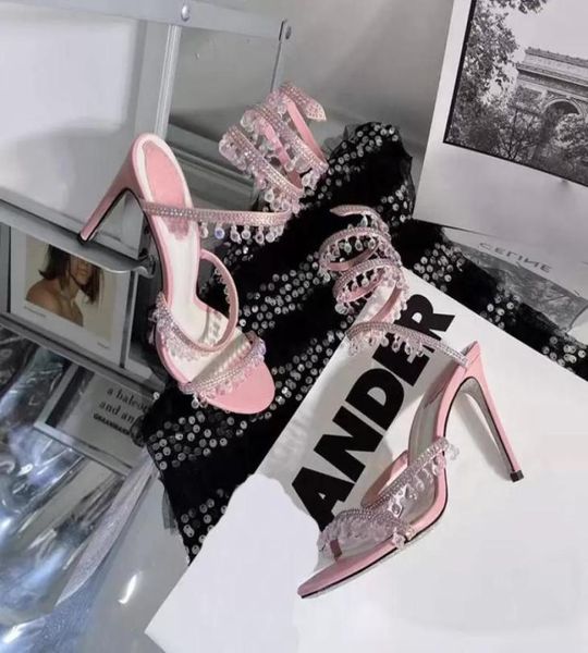 

crystals beading women sandals 22ss summer stiletto high heeled slippers cross strap cutout girls wedding heels pumps slingback wa5869233, Black