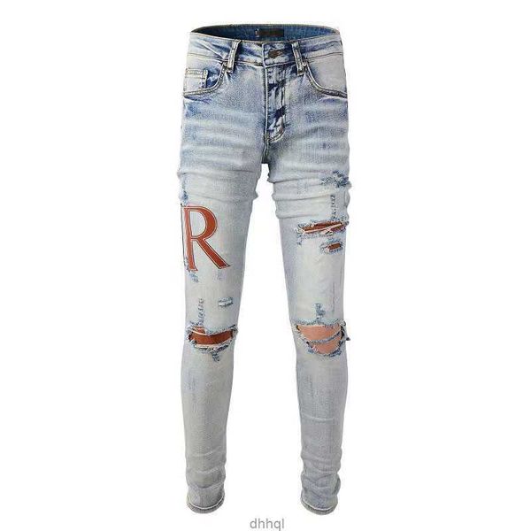 

designer stack jeans european purple jean men embroidery quilting ripped for trend brand vintage pant mens fold slim skinny fashion jeanspny, Blue