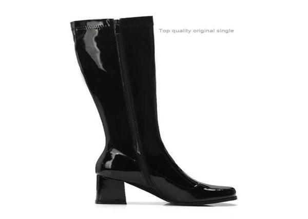 

high boots long boots new shoes design square toe knee fashion mirror leather thick heel women winter6404329, Black