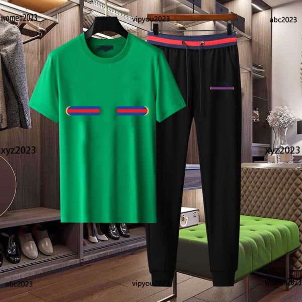 

man tracksuits designer striped decoration casual suit size -3xl 2pcs round neck short sleeved t-shirt and trousers new arrival, Gray