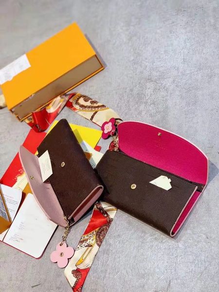 

popular womens wallet card bag is elegant and practical with pink leather trim and delicate flower decoration, Black;red