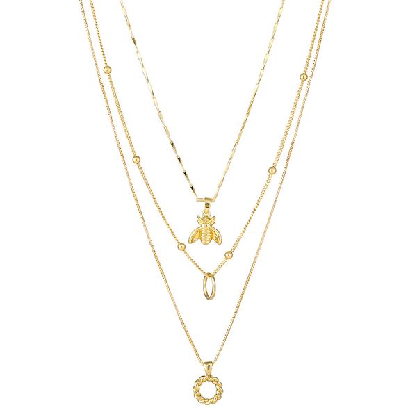 

pendant necklaces pig nose chain zircon pendant with multiple rows overlaid chain set, simple star lock necklace ornament, Silver