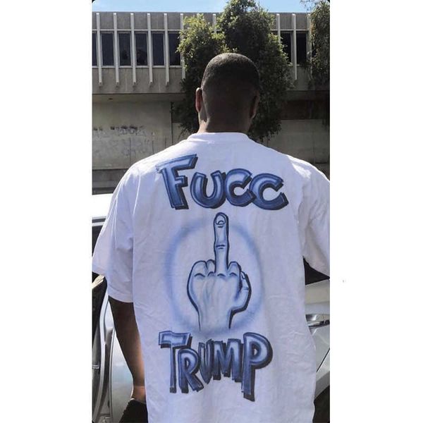 

finger salt blue fried street trendy with ins printing for men and women's casual loose campus style versatile short sleeve t-shirt, White