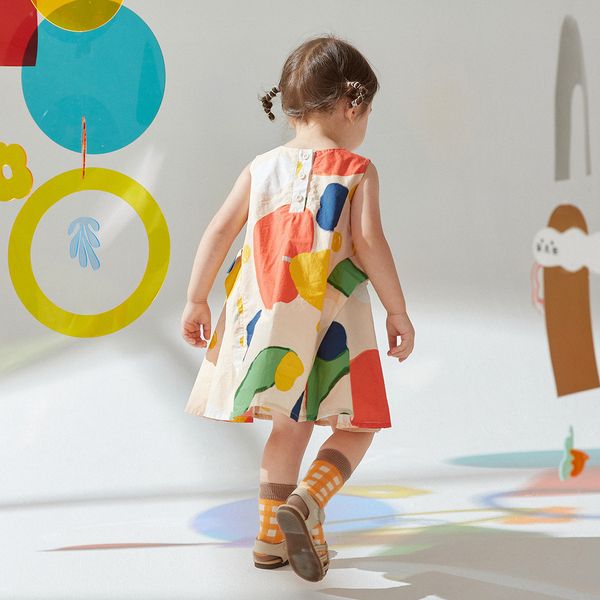

new summer wear vest round collar sleeveless dress girls cotton skirt, Red;yellow