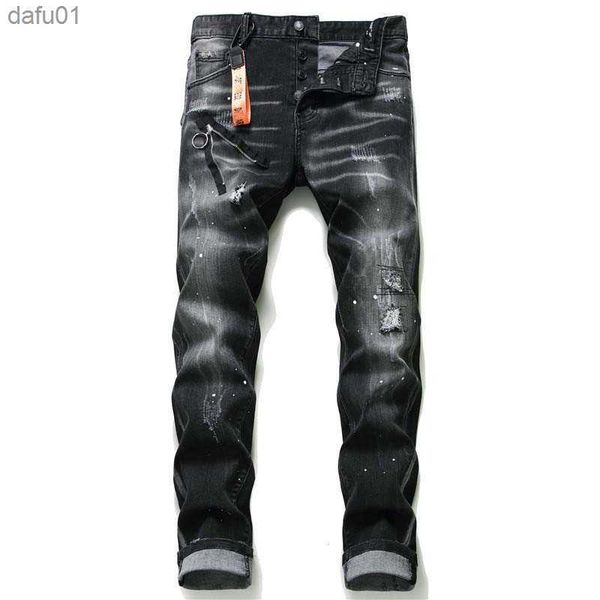 

men's jeans denim jeans men slim fit ripped streetwear stretch skinny black pants rotro hole biker trousers hip hop distressed men clot, Blue