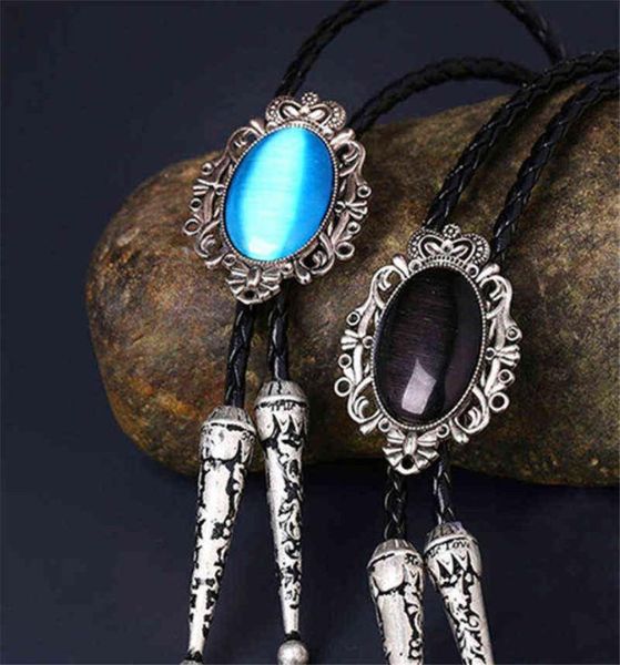 

bolo tie western cowboy opal rodeo leather necktie y1229014289497, Blue;purple