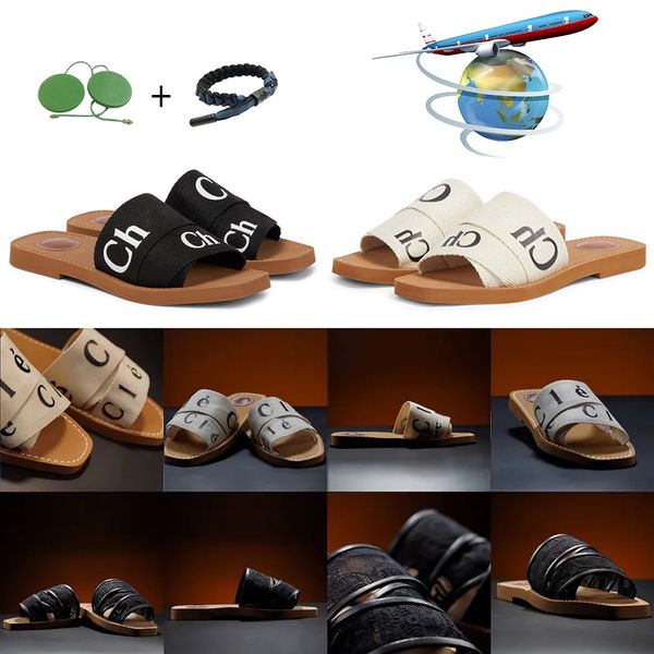 

slippers summer women rubber sandals beach woody flat mule linen white black slide fashion scuffs slippers indoor canvas designer shoes 35-4