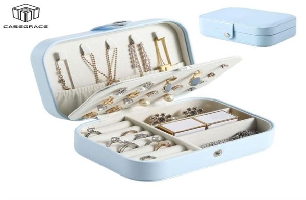 

casegrace jewelry box mini leather double layer organizer storage for earring necklace ring holder display jewellery travel case 25374703, Black
