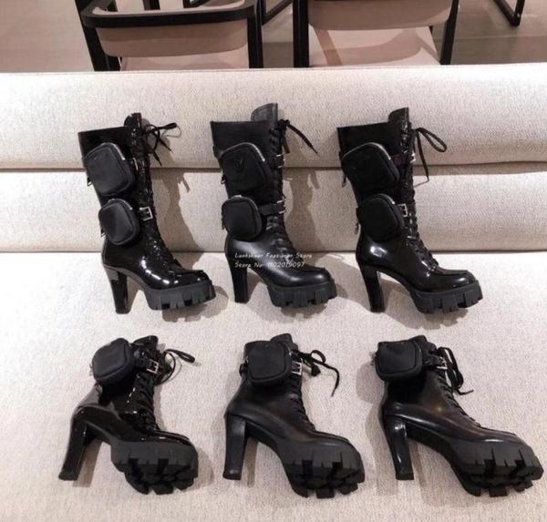 

boots genuine leather zip pocket tall combat black platform knee high cross tied heel laceupzip vamp size 35417057933