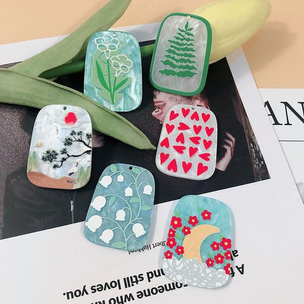 

crystal spring style 50pcs/lot flowers/hearts pattern print geometry shape acrylic beads diy jewelry earring/garment pendant accessoy