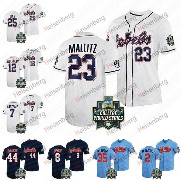 

ole miss rebels 2022 college world baseball jersey brandon johnson tim elko dylan delucia jacob gonzalez kevin graham peyton chatagnier dere, Blue;black