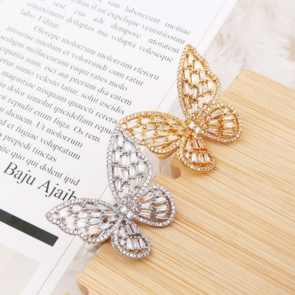

gold butterfly engagement rings for women men sterling silver large diamond cluster ring designer jewelry wedding party birthday valentine&#, Golden;silver