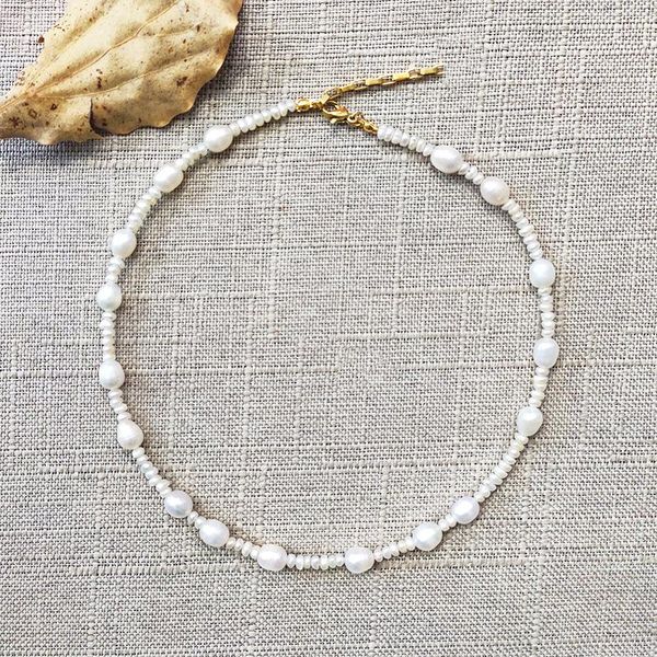 

necklaces 2020 new design freshwater pearl necklace big and small pearls stitching choker gift for ladies neck jewelry, Silver