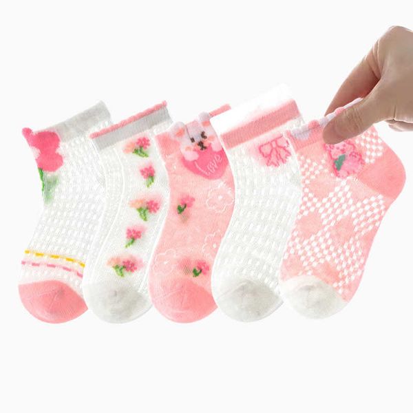 

5 pairs/batch summer cartoon fashion cotton net 2023 spring 1-12 children's youth student boys and girls' baby socks g220524, Pink;yellow