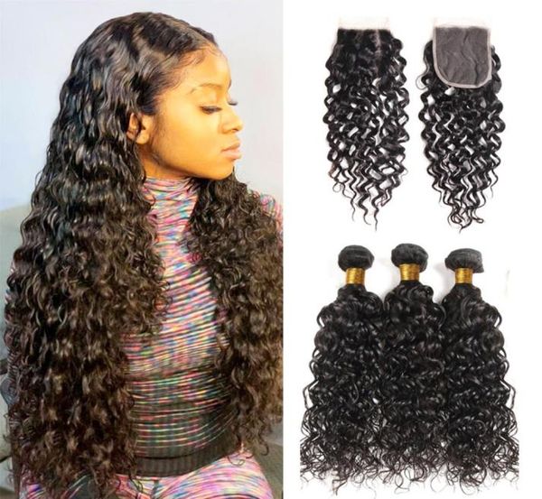 

830inch peruvian water wave bundles with closure puruvian natural wave hair extension5229036, Black