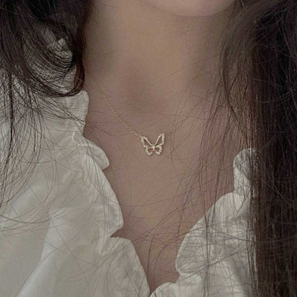 

necklaces 2022 new zircon hollow butterfly heart shaped pendant necklace korean style party fashion jewelry gifts g220524, Silver
