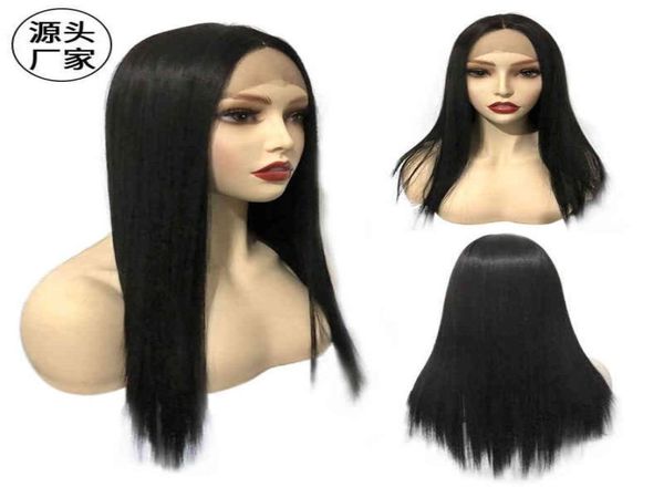 

front lace medium split long straight wig black machine semi hand woven7791190