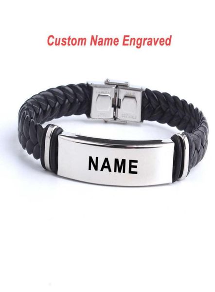 

black sesame custom name engrave leather bangle bracelet customize stainless steel s for women men id9661950