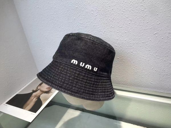 

miu letter denim fisherman hat designer beanie cap women's upscale duck tongue hat sun protection and sunshade, Blue;gray