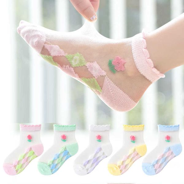 

socks 5 pairs/batch of summer children's cotton cute fashionable soft mesh spring casual socks for children aged 1-12 boys and girls g2, Pink;yellow
